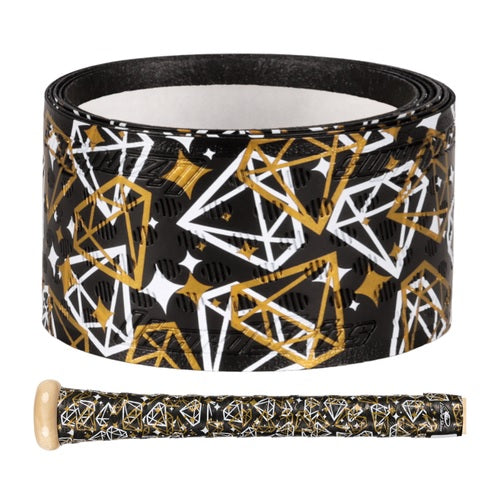 Black bag grip with geometric pattern and a matching bat handle on a white background