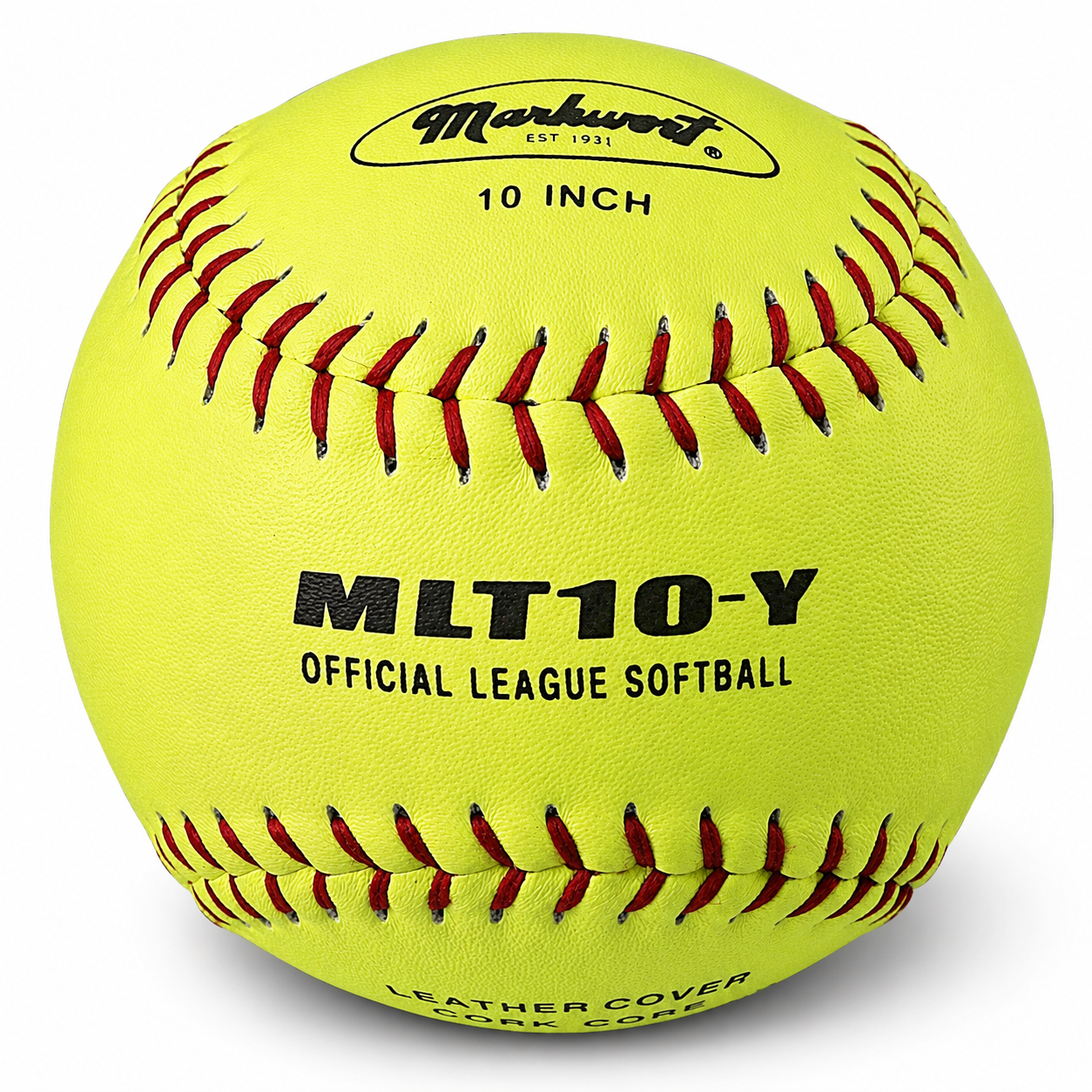 Markwort Leather Softball 10 Yellow W/Red Stitching - Dozen
