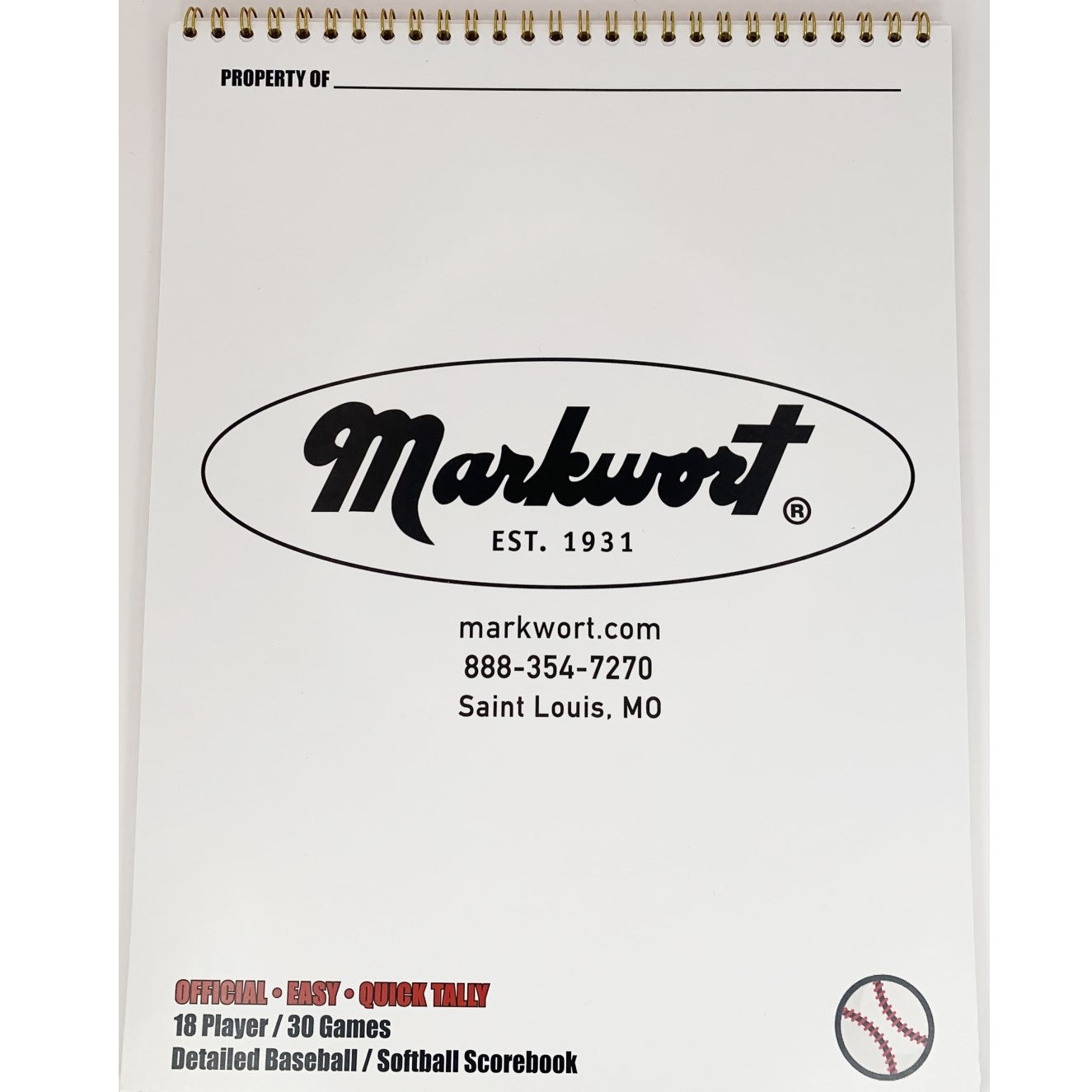 Markwort 18 Player 30 Game Baseball / Softball Scorebook