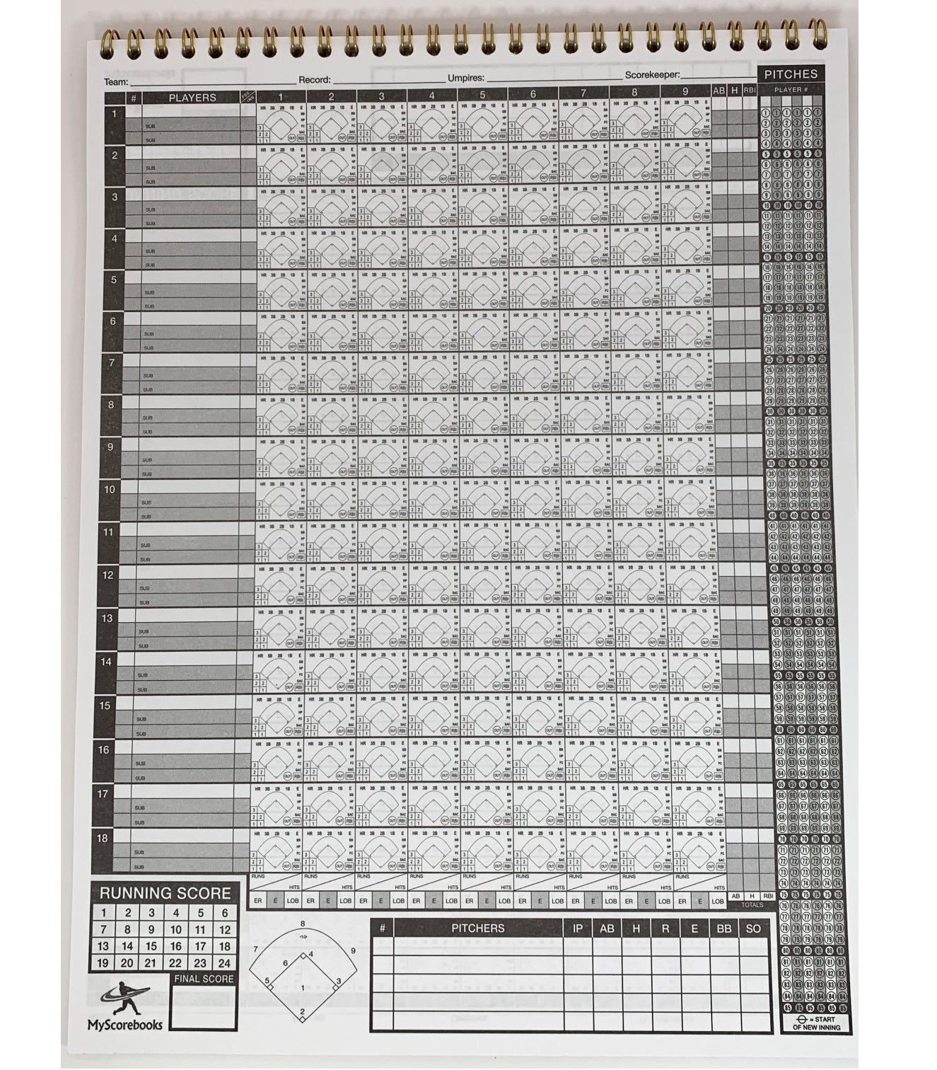 18 Player 30 Game Baseball / Softball Socrebook