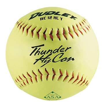 Dudley Thunder Hycon 12 Yellow Leather Softball ASA w/Red Stitch 52/300