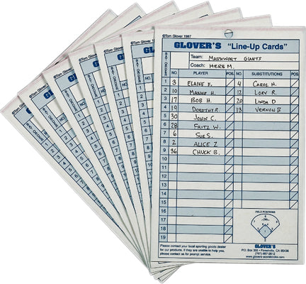 Glovers BB/SB Lineup Cards 24 Sets