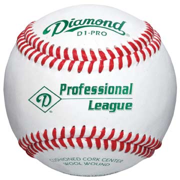 Baseball with red stitching on a white background, featuring 'Diamond' branding.