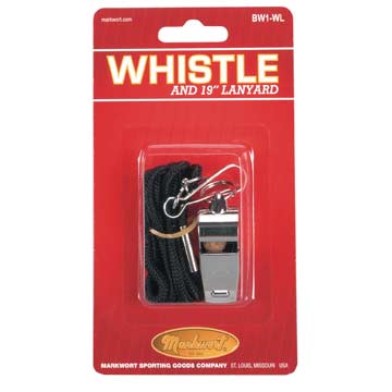 Markwort Nickel Plated Whistle with Black Lanyard - 1 7/8